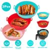 3Pcs Reusable Foldable Air Fryer Silicone Pot 464°F Heat Resistant Round Replacement of Parchment Liners 3 Food Grade Baking Basket Pans for 4+Quart A