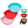 3Pcs Reusable Foldable Air Fryer Silicone Pot 464°F Heat Resistant Round Replacement of Parchment Liners 3 Food Grade Baking Basket Pans for 4+Quart A